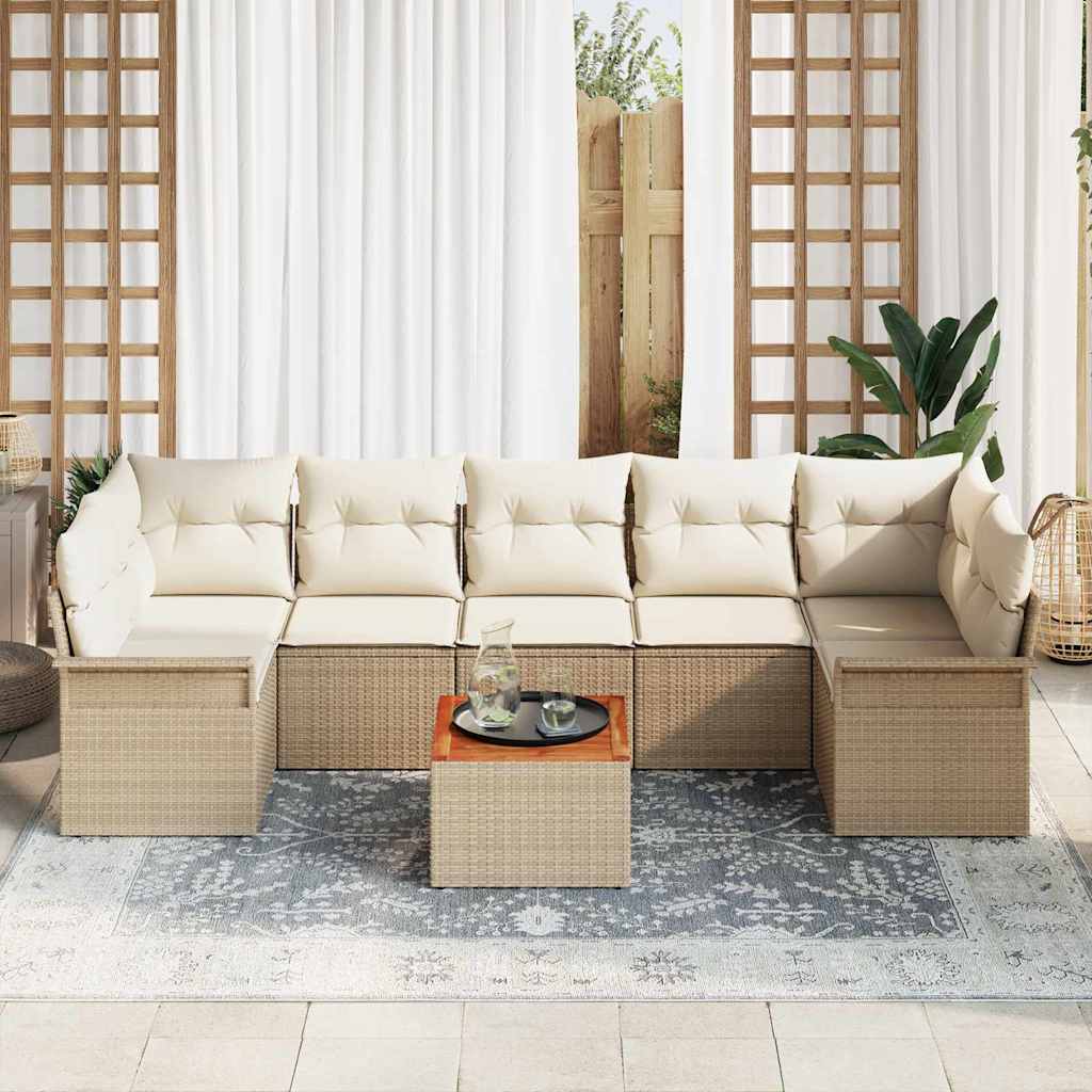 Gartensofa-set mit Kissen 8 pcs Beige Poly-Rattan