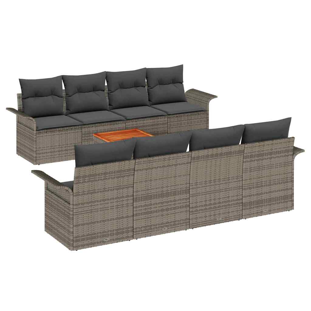 Gartensofa-set mit Kissen 9 pcs Grau Poly-Rattan