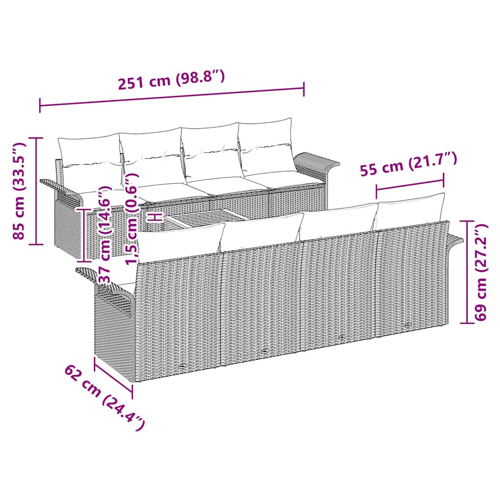 Gartensofa-set mit Kissen 9 pcs Beige Poly-Rattan