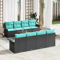 Gartensofa-set mit Kissen 9 pcs Schwarz Poly-Rattan