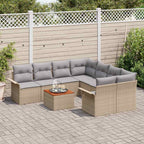 Gartensofa-set mit Kissen 9 pcs Beige Poly-Rattan