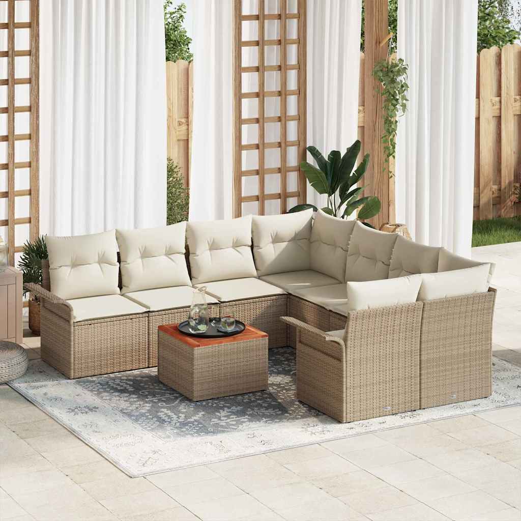 Gartensofa-set mit Kissen 9 pcs Beige Poly-Rattan