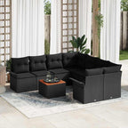 Gartensofa-set mit Kissen 9 pcs Schwarz Poly-Rattan