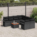 Gartensofa-set mit Kissen 9 pcs Schwarz Poly-Rattan