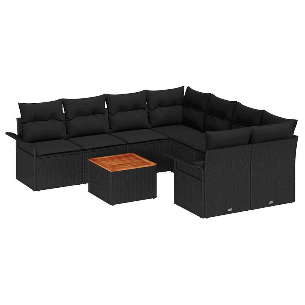 Gartensofa-set mit Kissen 9 pcs Schwarz Poly-Rattan