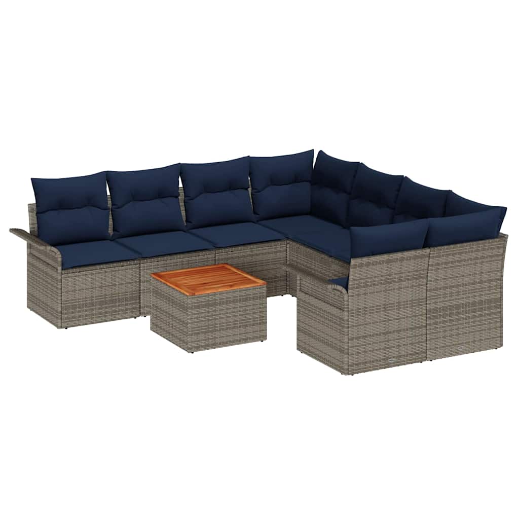 Gartensofa-set mit Kissen 9 pcs Grau Poly-Rattan