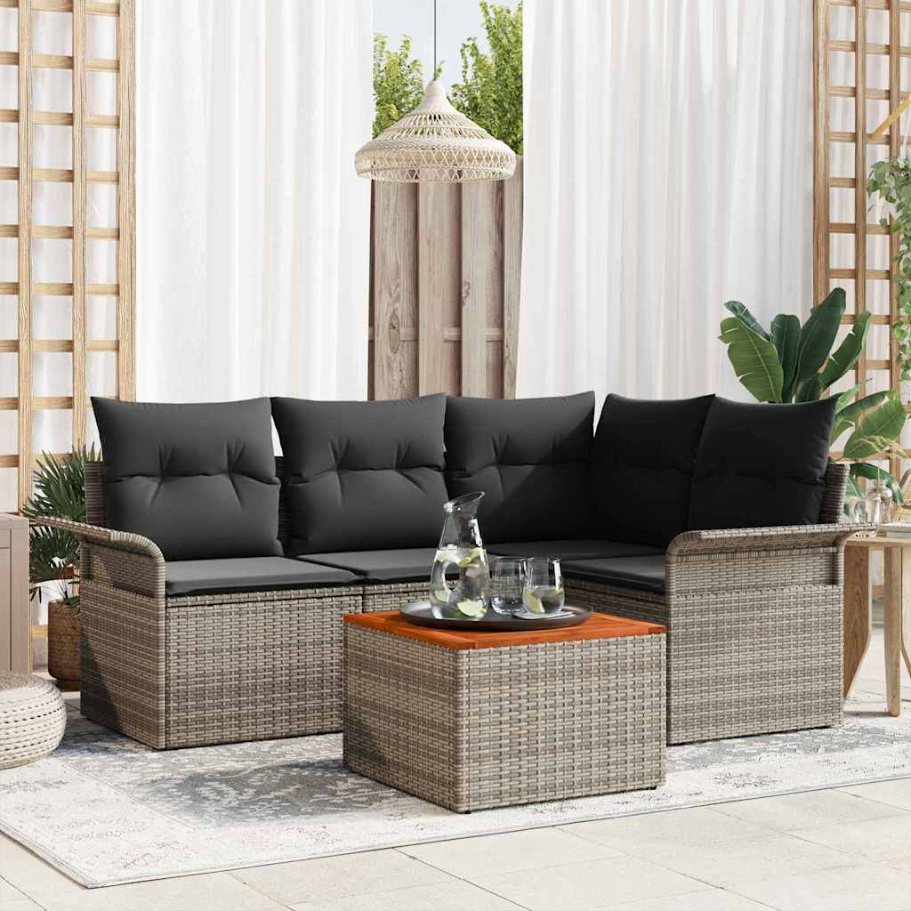 Gartensofa-set mit Kissen 5 pcs Grau Poly-Rattan