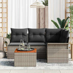 Gartensofa-set mit Kissen 5 pcs Grau Poly-Rattan