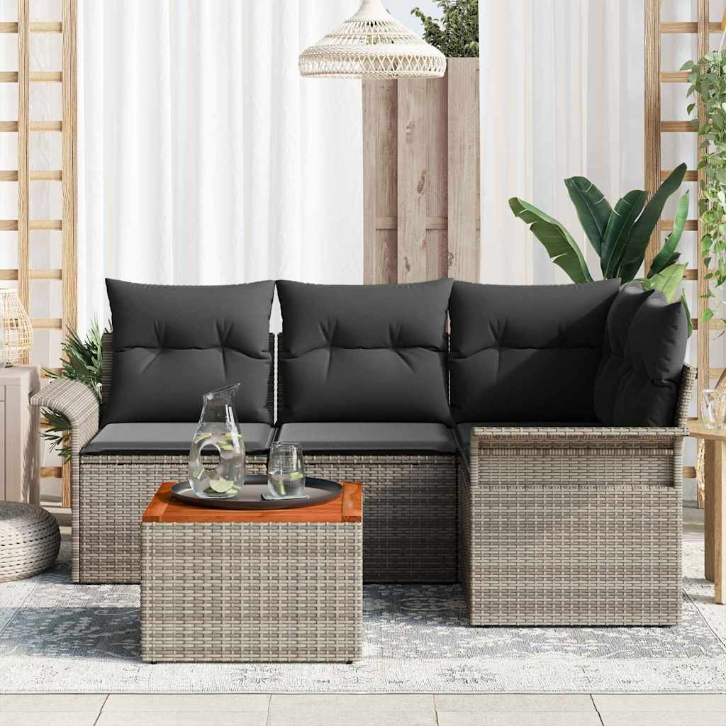 Gartensofa-set mit Kissen 5 pcs Grau Poly-Rattan