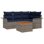 Gartensofa-set mit Kissen 5 pcs Grau Poly-Rattan
