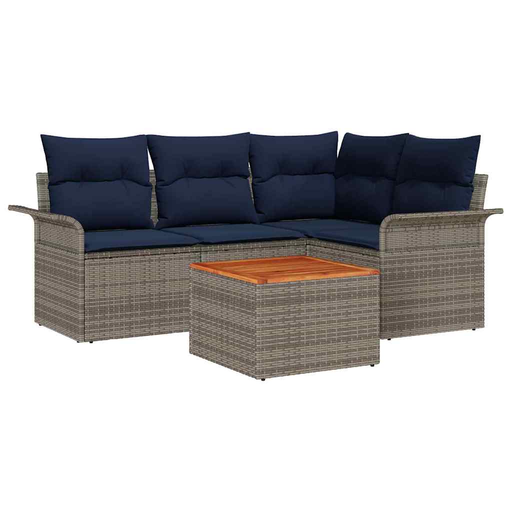 Gartensofa-set mit Kissen 5 pcs Grau Poly-Rattan