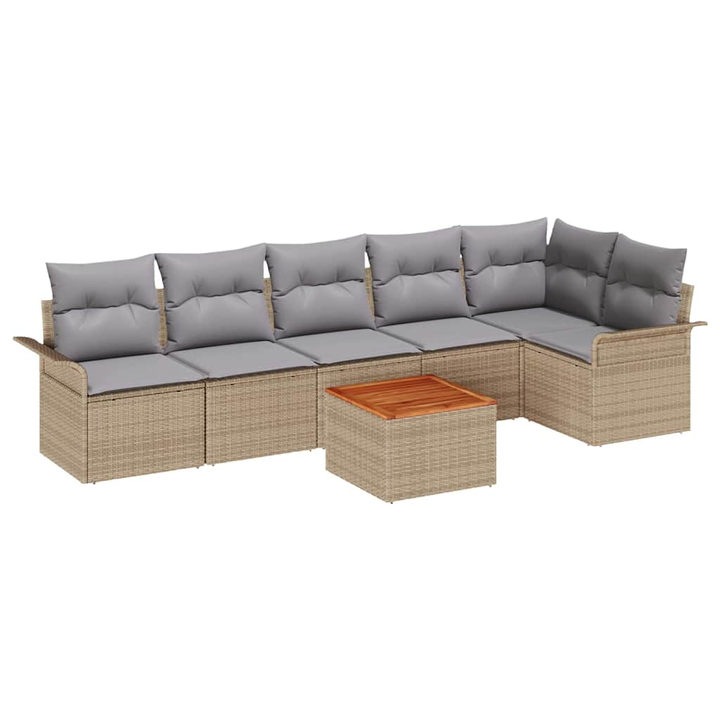 Gartensofa-set mit Kissen 7 pcs Beige Poly-Rattan