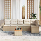 Gartensofa-set mit Kissen 7 pcs Beige Poly-Rattan