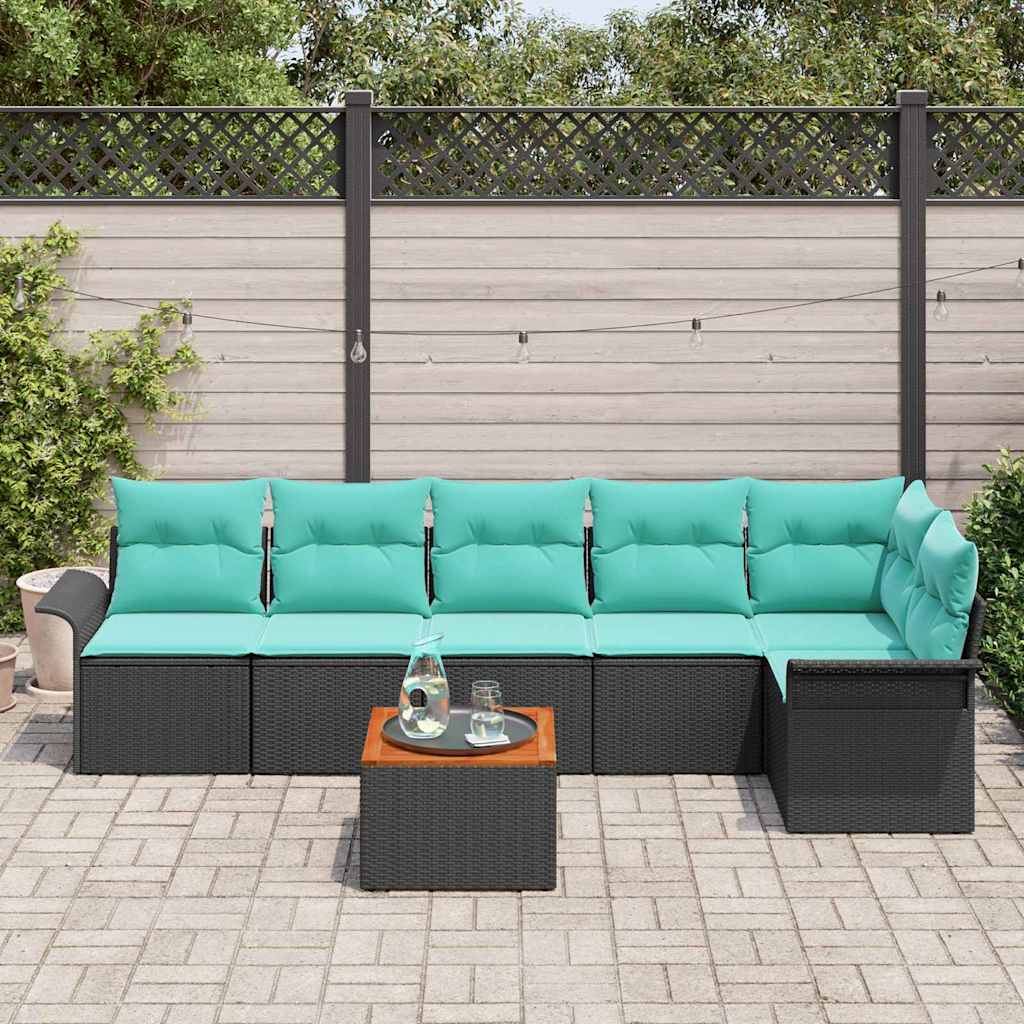 Gartensofa-set mit Kissen 7 pcs Schwarz Poly-Rattan