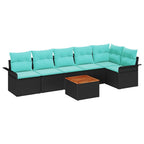 Gartensofa-set mit Kissen 7 pcs Schwarz Poly-Rattan