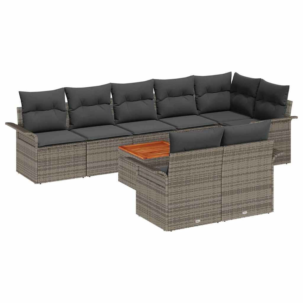 Gartensofa-set mit Kissen 9 pcs Grau Poly-Rattan