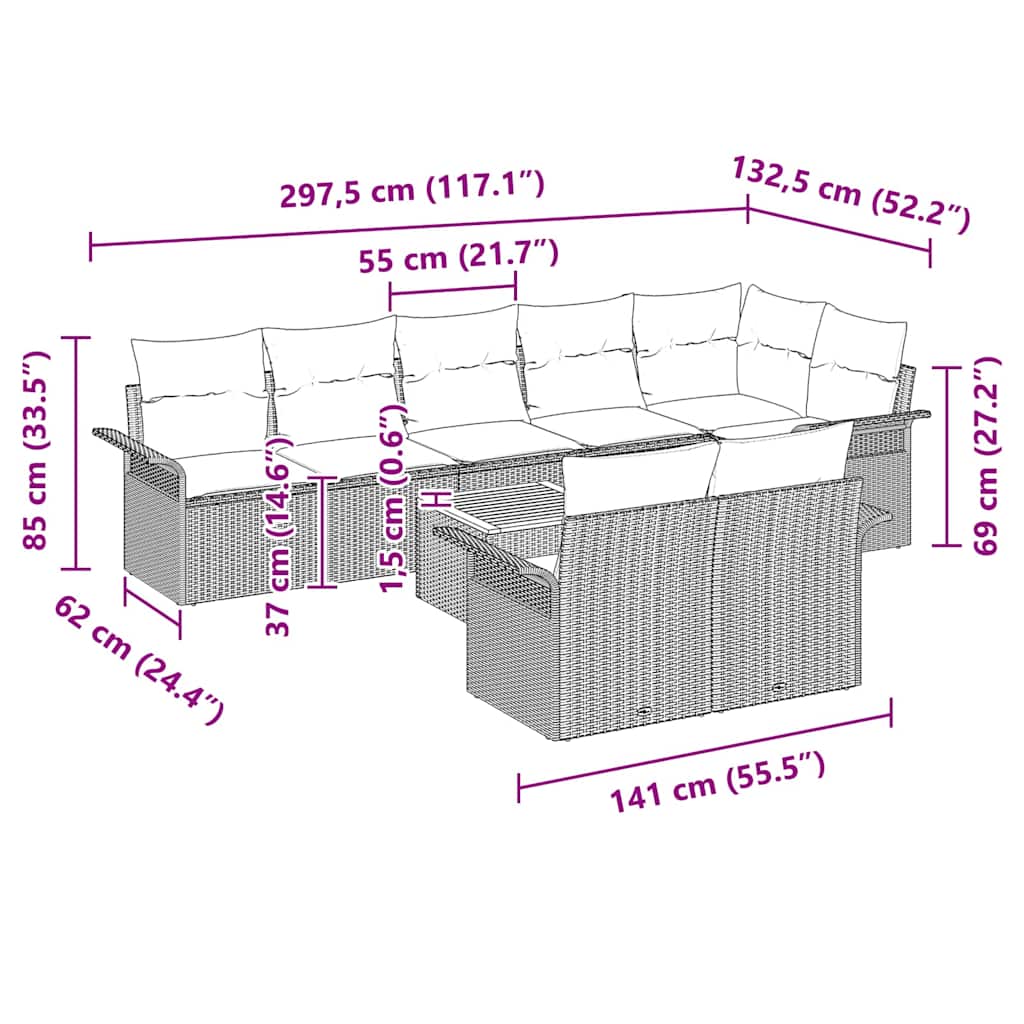 Gartensofa-set mit Kissen 9 pcs Grau Poly-Rattan