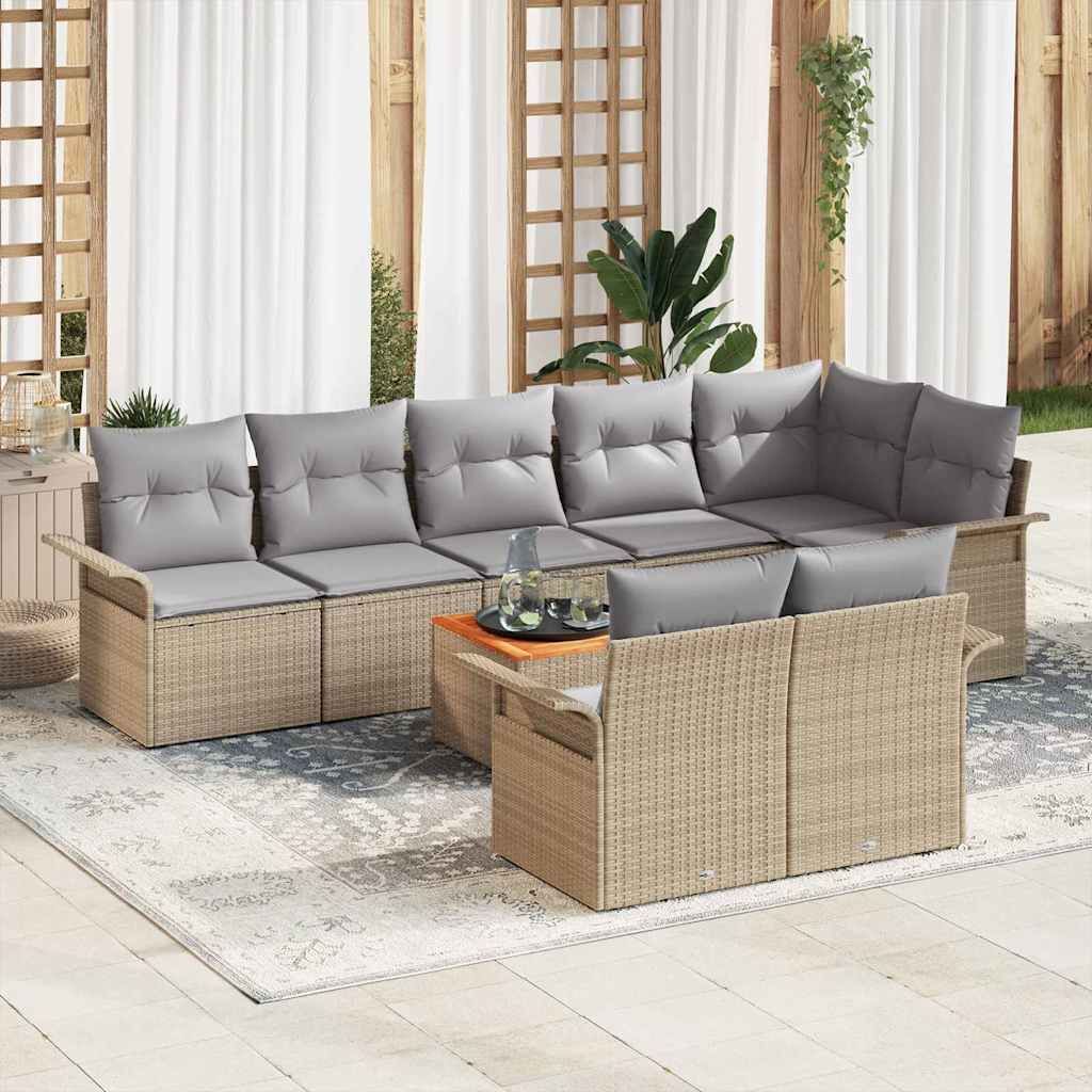 Gartensofa-set mit Kissen 9 pcs Beige Poly-Rattan