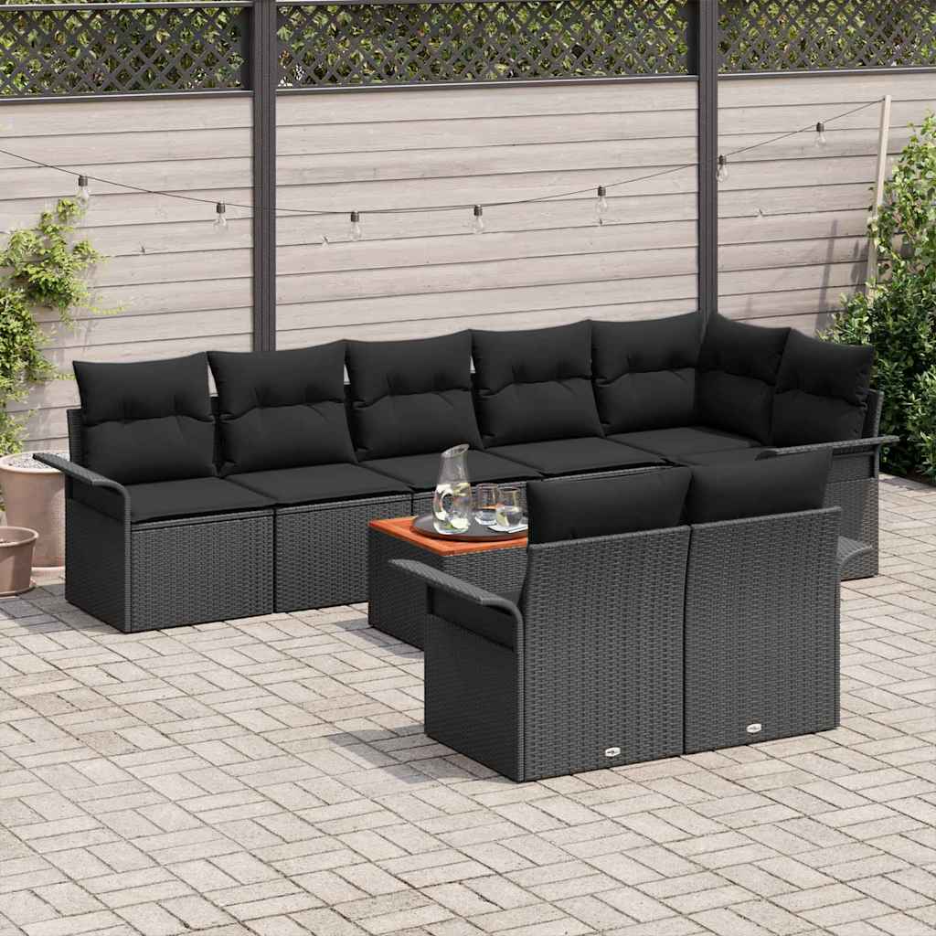 Gartensofa-set mit Kissen 9 pcs Schwarz Poly-Rattan