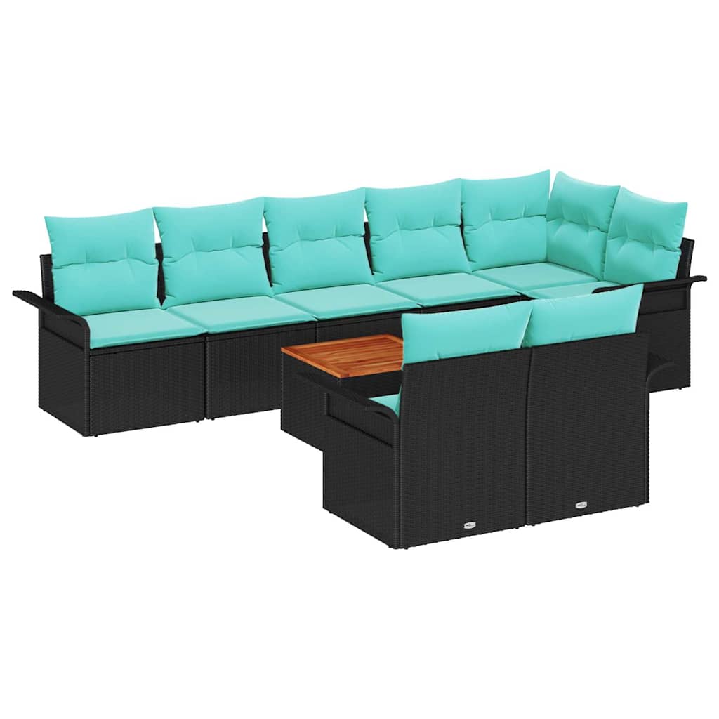 Gartensofa-set mit Kissen 9 pcs Schwarz Poly-Rattan
