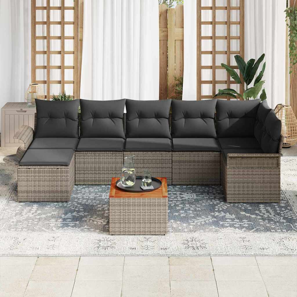 Gartensofa-set mit Kissen 8 pcs Grau Poly-Rattan