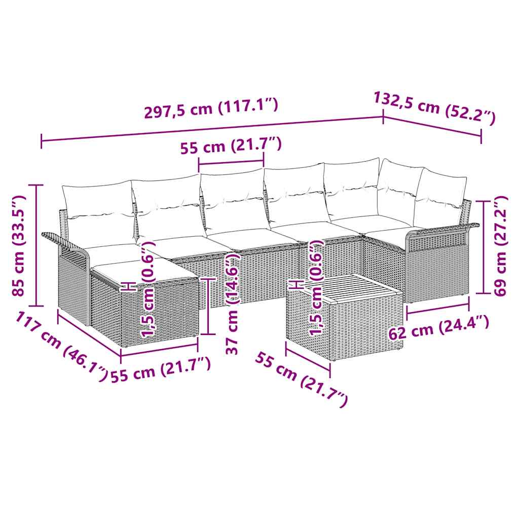 Gartensofa-set mit Kissen 8 pcs Beige Poly-Rattan