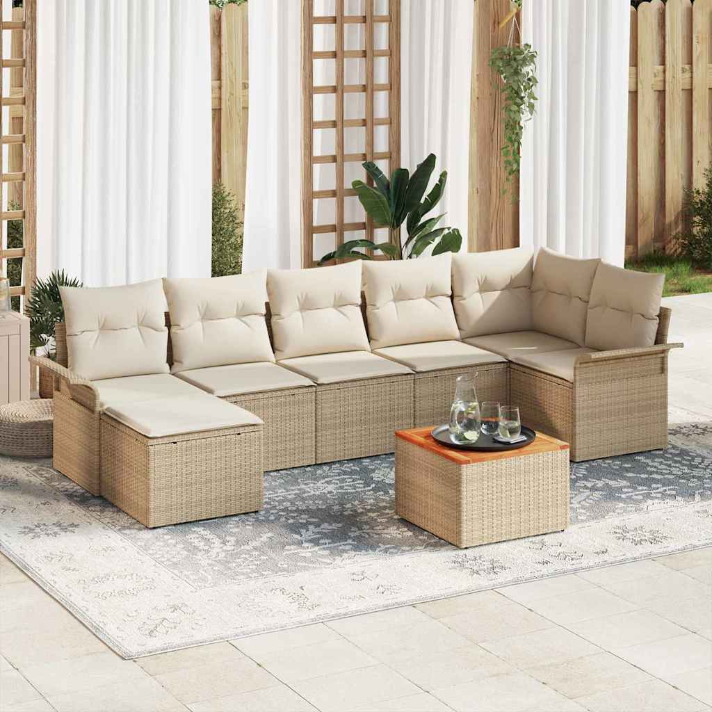 Gartensofa-set mit Kissen 8 pcs Beige Poly-Rattan