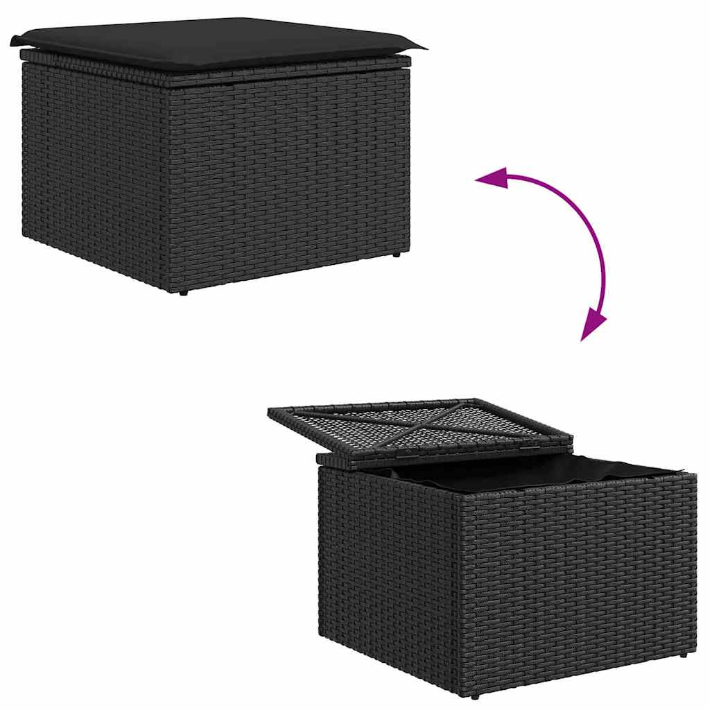 Gartensofa-set mit Kissen 9 pcs Schwarz Poly-Rattan