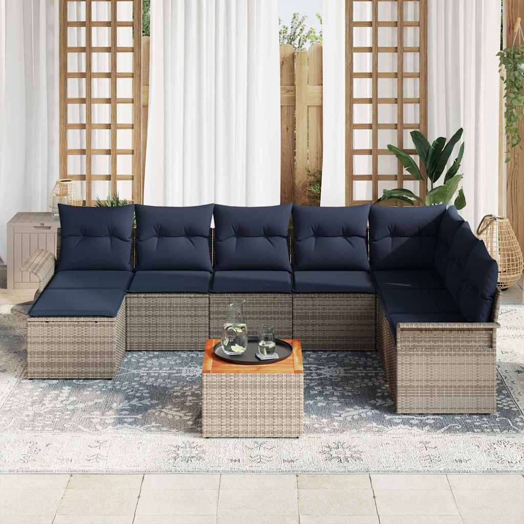 Gartensofa-set mit Kissen 9 pcs Grau Poly-Rattan