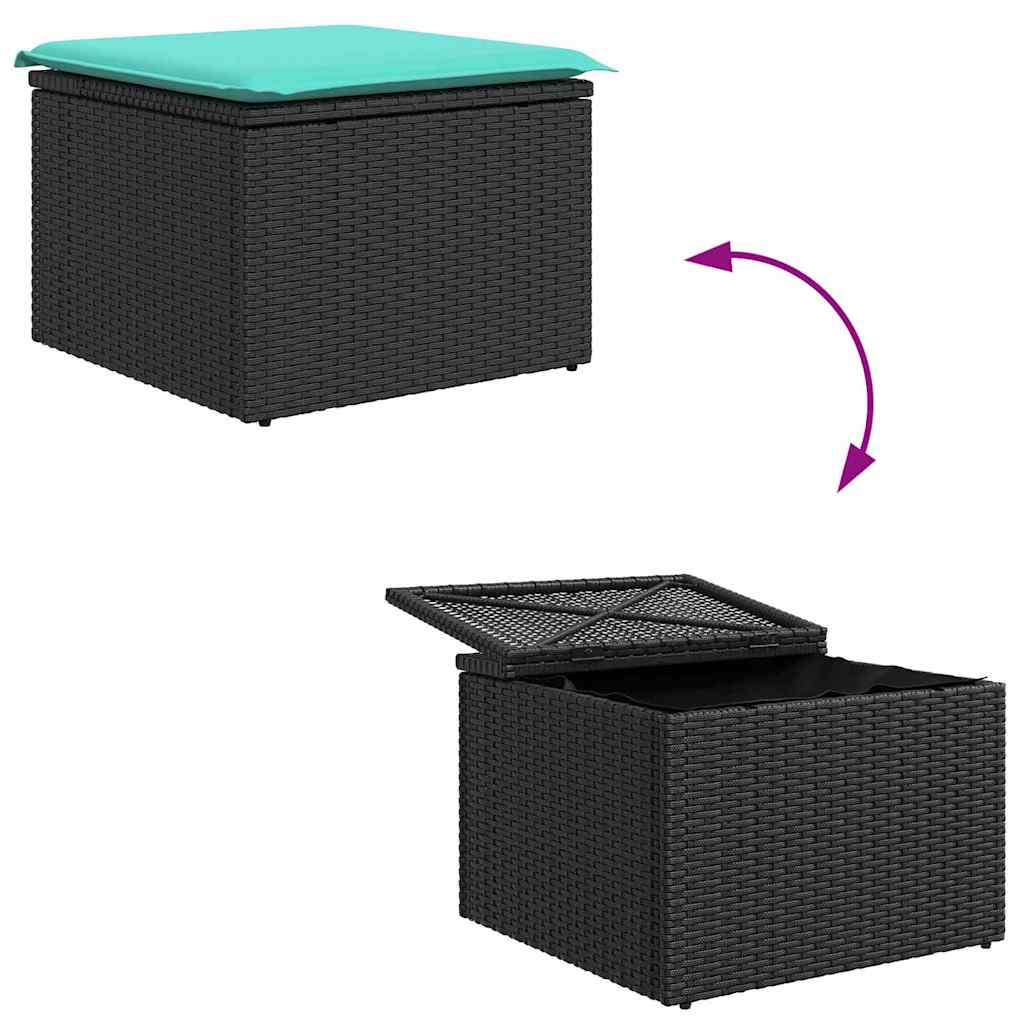 Gartensofa-set mit Kissen 9 pcs Schwarz Poly-Rattan