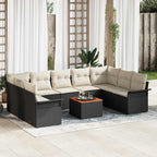 Gartensofa-set mit Kissen 10 pcs Schwarz Poly-Rattan