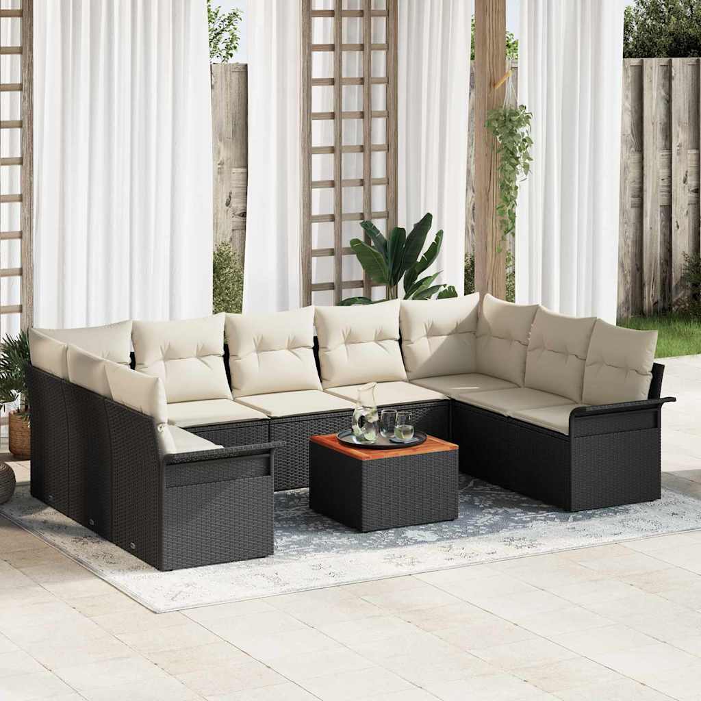 Gartensofa-set mit Kissen 10 pcs Schwarz Poly-Rattan