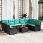Gartensofa-set mit Kissen 10 pcs Schwarz Poly-Rattan