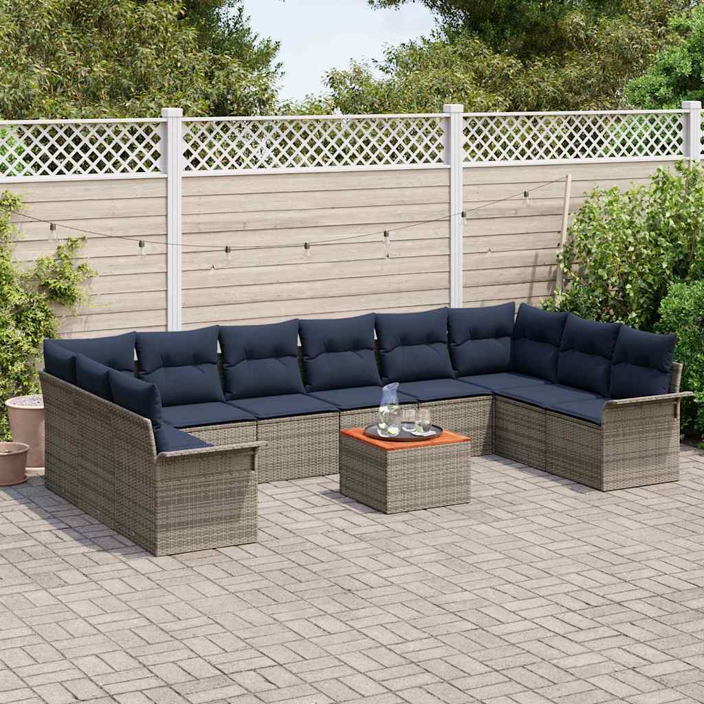 Gartensofa-set mit Kissen 11 pcs Grau Poly-Rattan