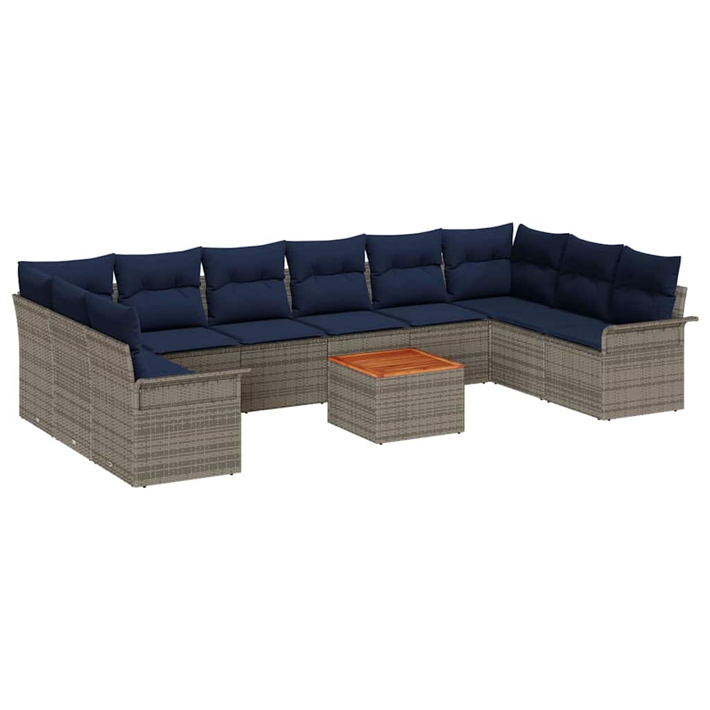Gartensofa-set mit Kissen 11 pcs Grau Poly-Rattan