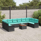 Gartensofa-set mit Kissen 11 pcs Schwarz Poly-Rattan
