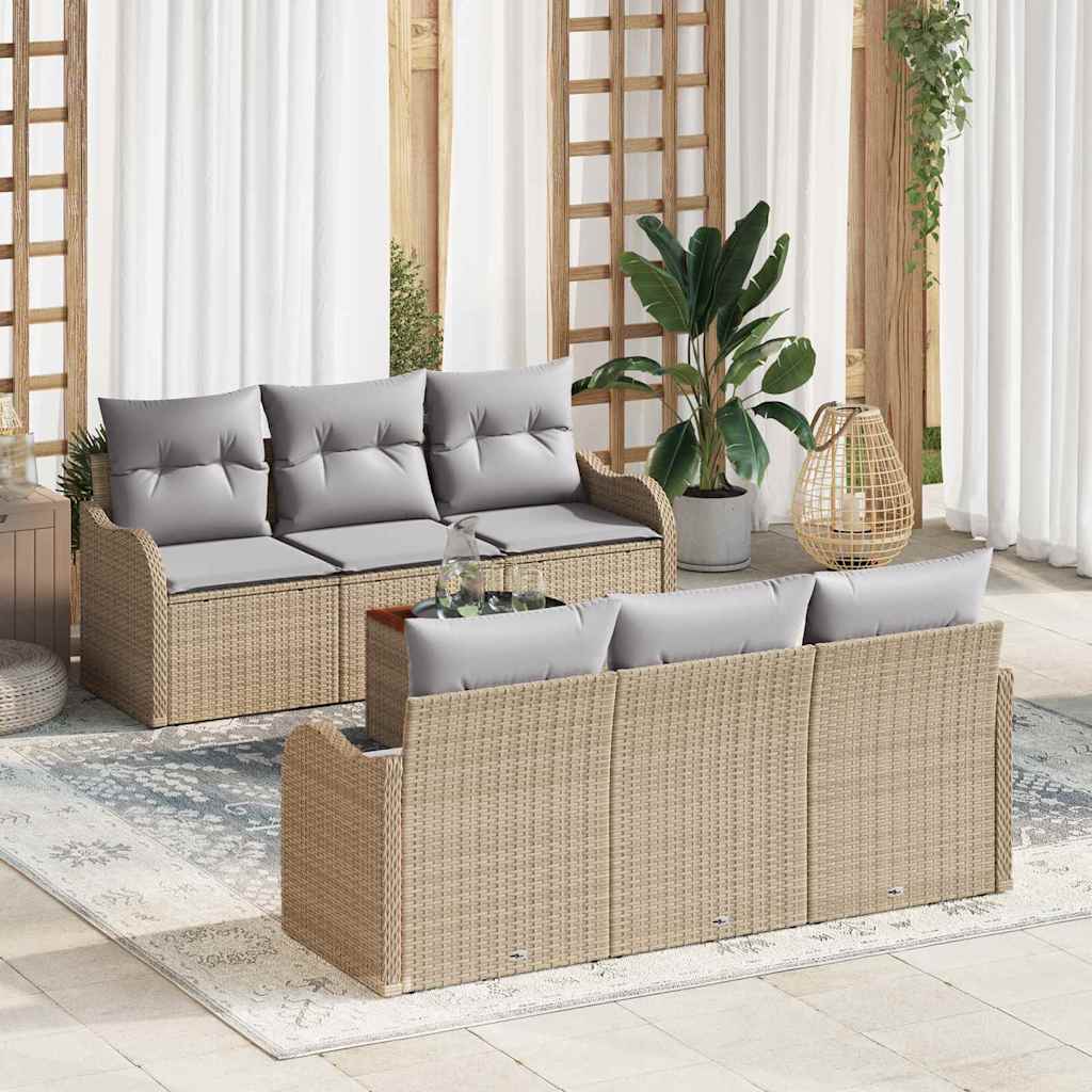 Gartensofa-set mit Kissen 7 pcs Beige Poly-Rattan