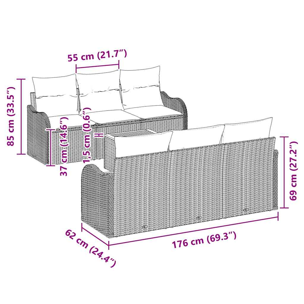 Gartensofa-set mit Kissen 7 pcs Beige Poly-Rattan