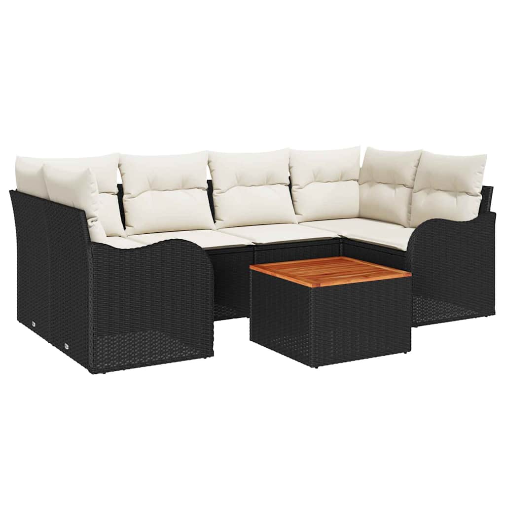 Gartensofa-set mit Kissen 7 pcs Schwarz Poly-Rattan