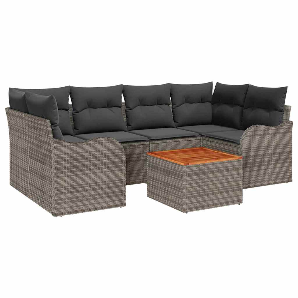 Gartensofa-set mit Kissen 7 pcs Grau Poly-Rattan