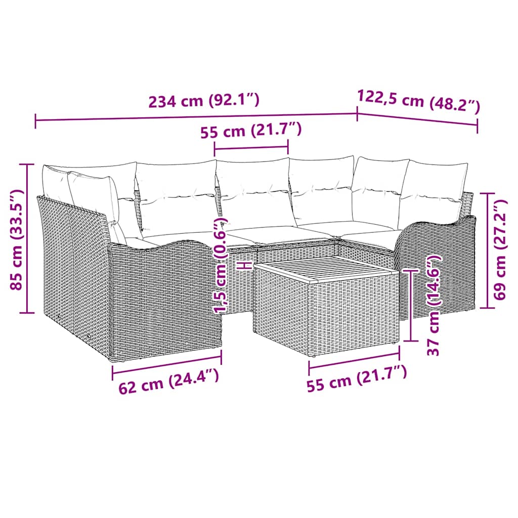 Gartensofa-set mit Kissen 7 pcs Beige Poly-Rattan