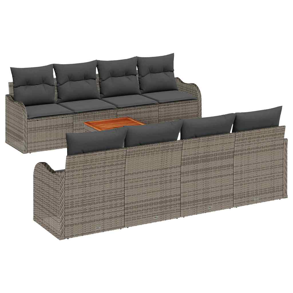 Gartensofa-set mit Kissen 9 pcs Grau Poly-Rattan