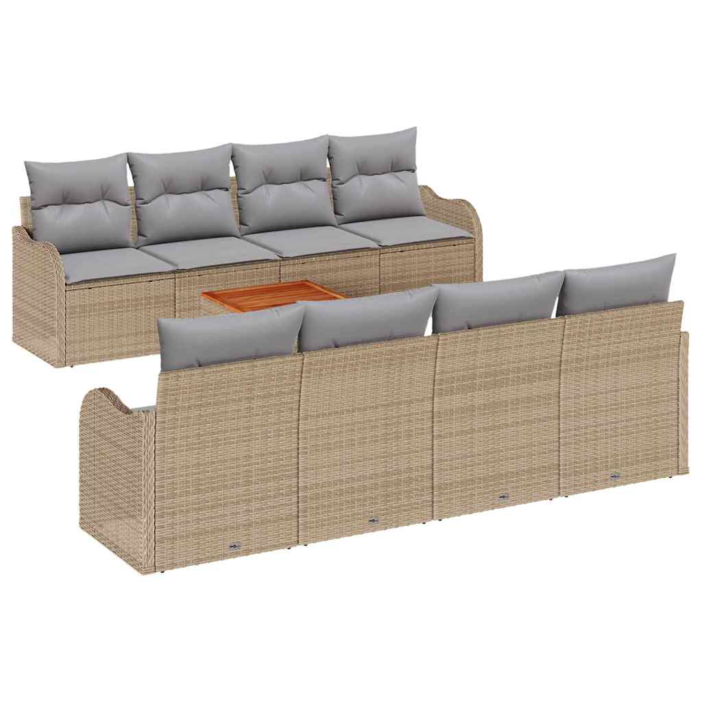 Gartensofa-set mit Kissen 9 pcs Beige Poly-Rattan