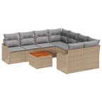 Gartensofa-set mit Kissen 9 pcs Beige Poly-Rattan
