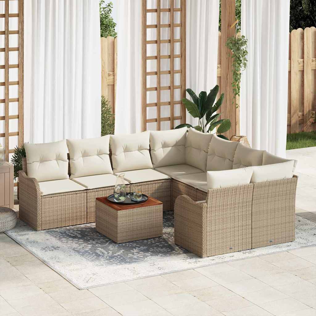 Gartensofa-set mit Kissen 9 pcs Beige Poly-Rattan