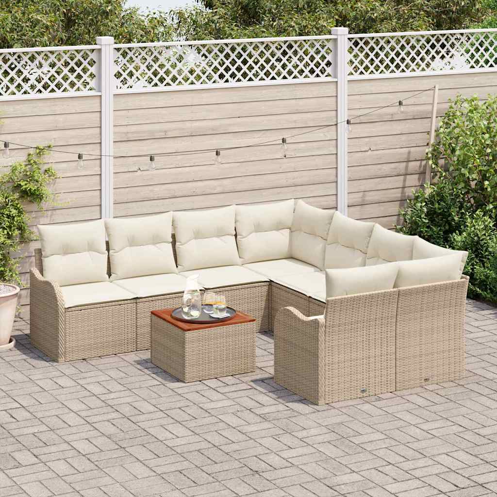 Gartensofa-set mit Kissen 9 pcs Beige Poly-Rattan