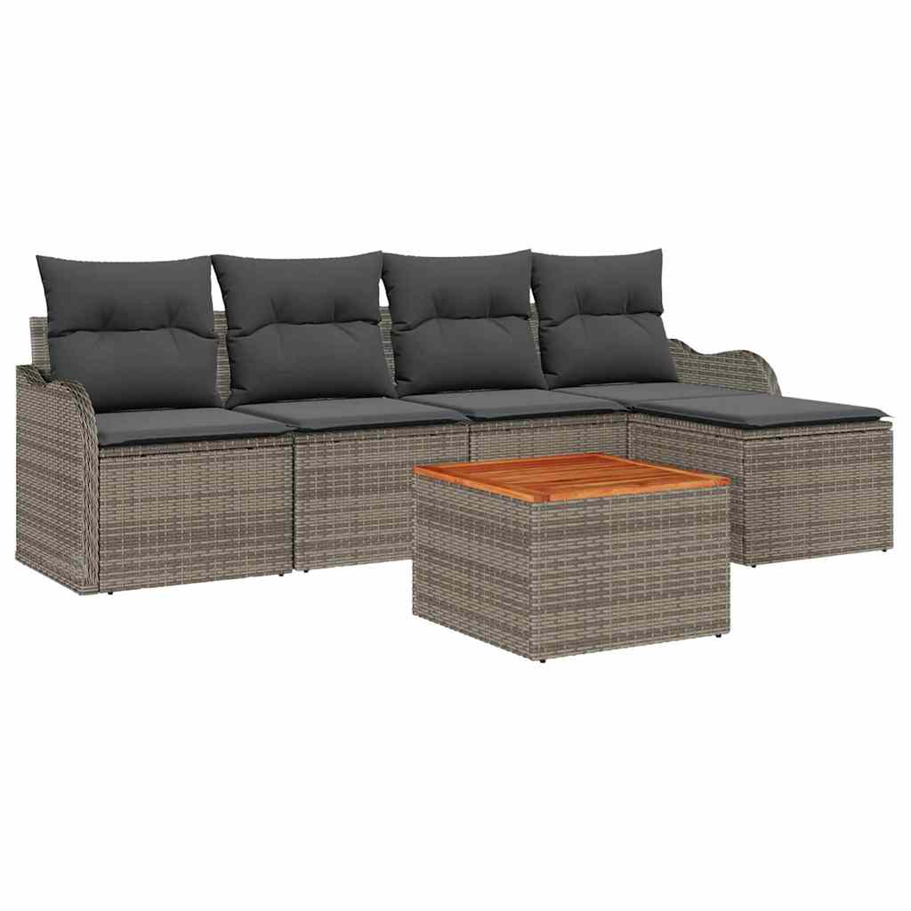 Gartensofa-set mit Kissen 6 pcs Grau Poly-Rattan