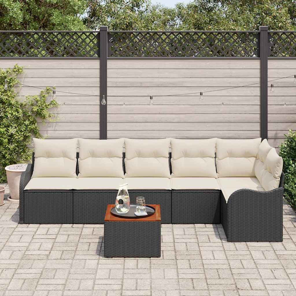 Gartensofa-set mit Kissen 7 pcs Schwarz Poly-Rattan