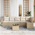 Gartensofa-set mit Kissen 7 pcs Beige Poly-Rattan
