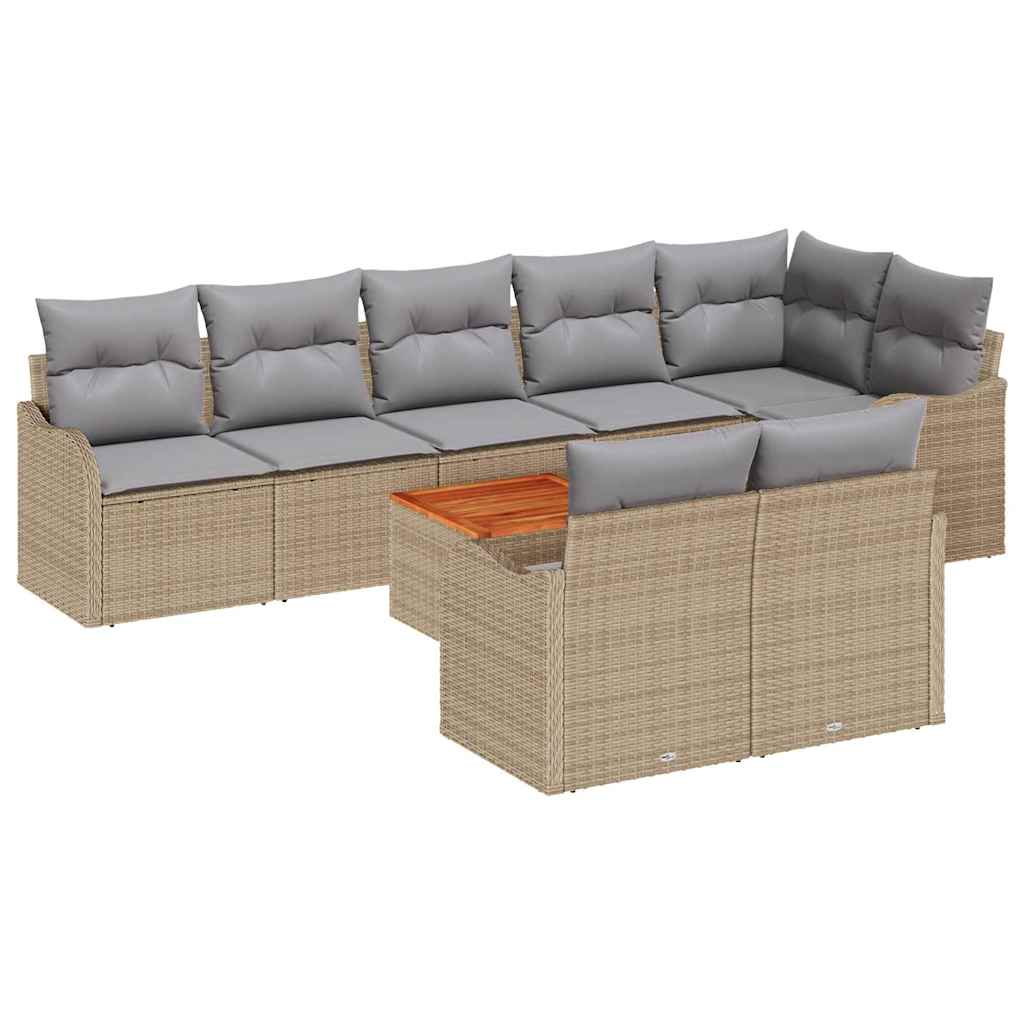 Gartensofa-set mit Kissen 9 pcs Beige Poly-Rattan